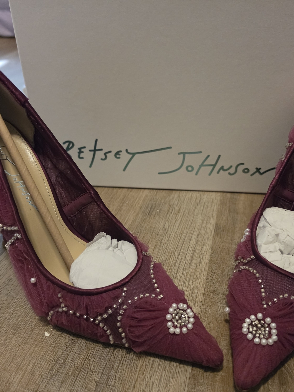 Betsey Johnson Women's Burgundy Pearl Embellished Pointed Toe Pumps